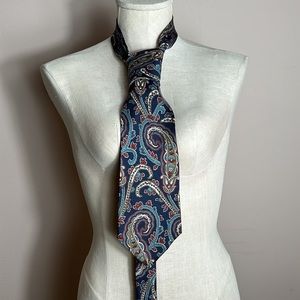 Christian Dior Monsieur Silk Navy & Silk Paisley Print Tie/ Cravat 56”